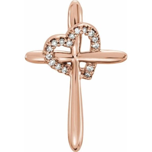 14K White .04 CTW Natural Diamond Heart & Cross Pendant