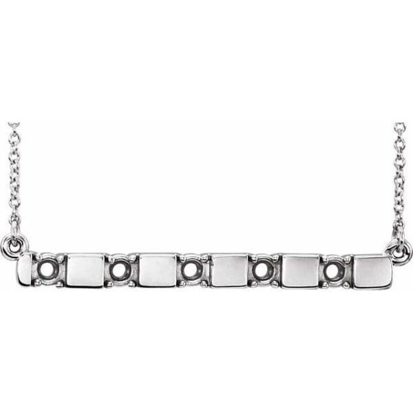 14K White 1-Stone Family Engravable Bar 16-18" Necklace Mounting