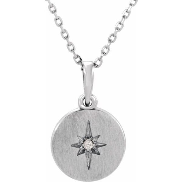14K White .01 CT Natural Diamond Star 16-18" Necklace