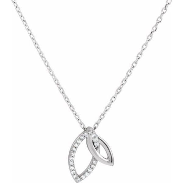 14K White .05 CTW Natural Diamond Double Leaf 18" Necklace
