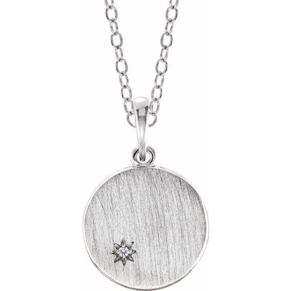 Sterling Silver .005 CT Natural Diamond Engravable Pendant