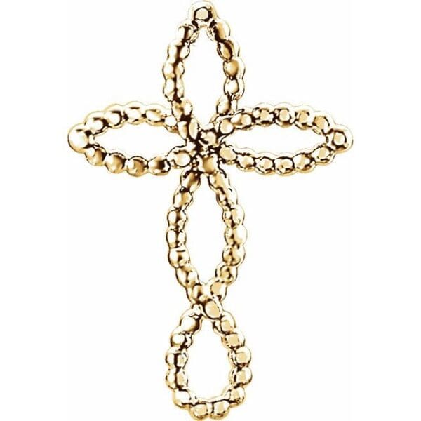 14K White Beaded Cross Pendant