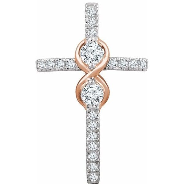 14K White/Rose 1/3 CTW Natural Diamond Cross Pendant