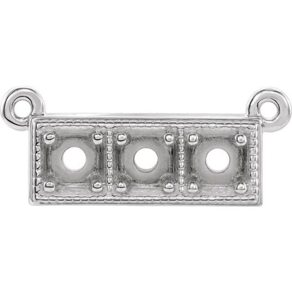 14K White 3 mm Round Three-Stone Granulated Bar Necklace Mounting