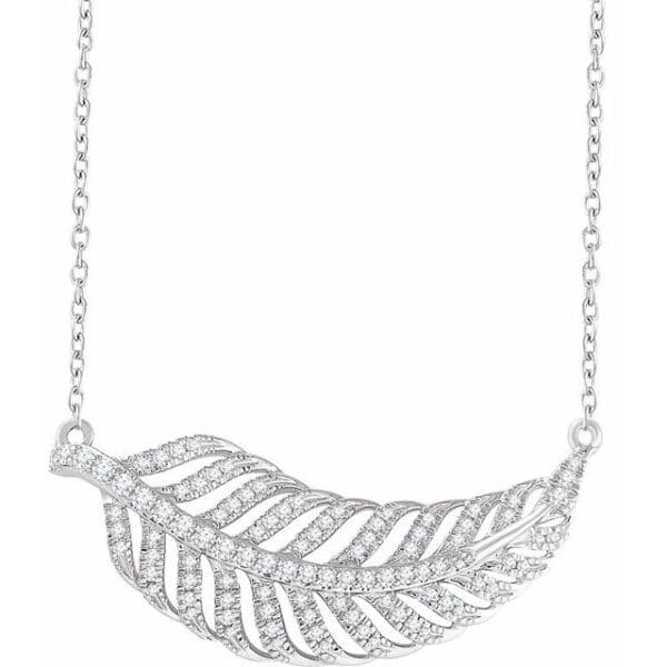 14K White 3/8 CTW Natural Diamond Leaf 16-18" Necklace