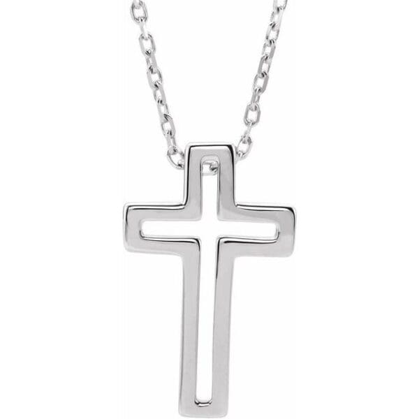 14K White Open Cross 16-18" Necklace