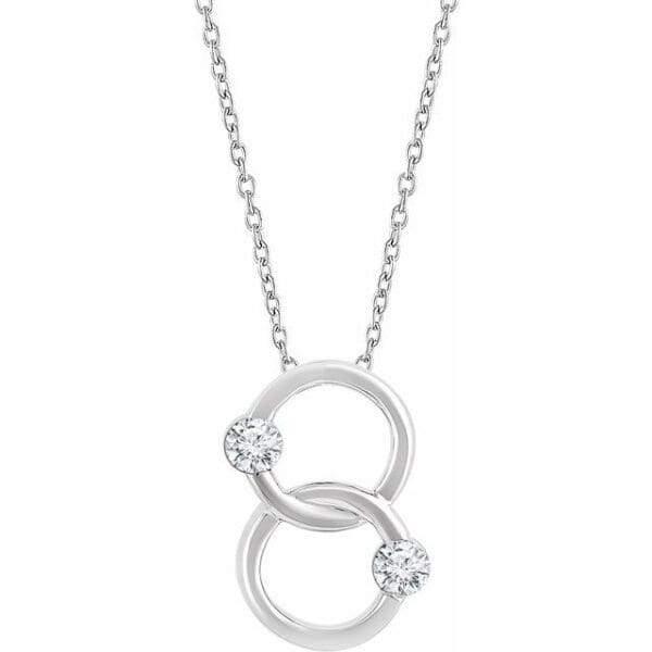 14K White Two-Stone Interlocking Circle 18" Necklace Mounting