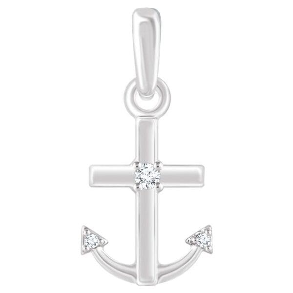 14K White .03 CTW Natural Diamond Anchor Pendant