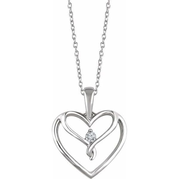 Sterling Silver .05 CT Natural Diamond Heart 16-18" Necklace