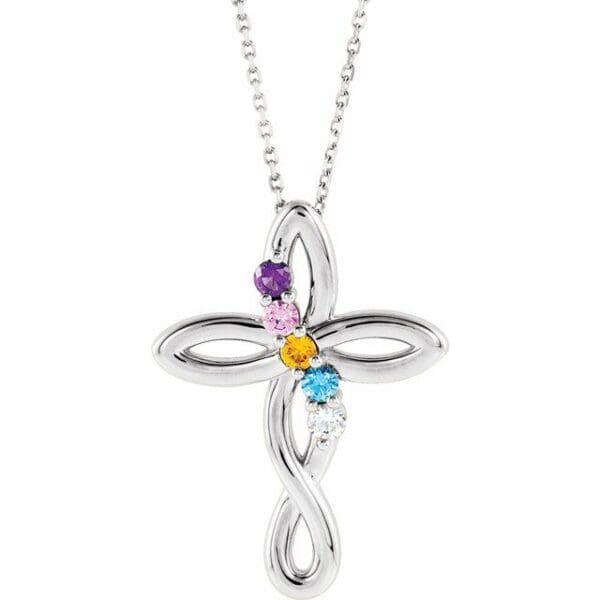 Sterling Silver 1-Stone Family Cross Pendant Mounting