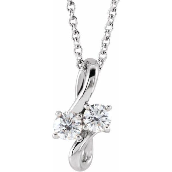 14K White Two-Stone Bypass Pendant Mounting