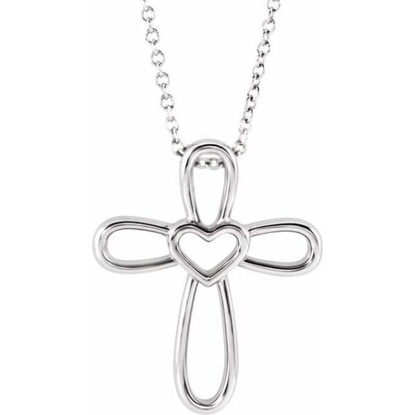 Platinum Cross with Heart Pendant
