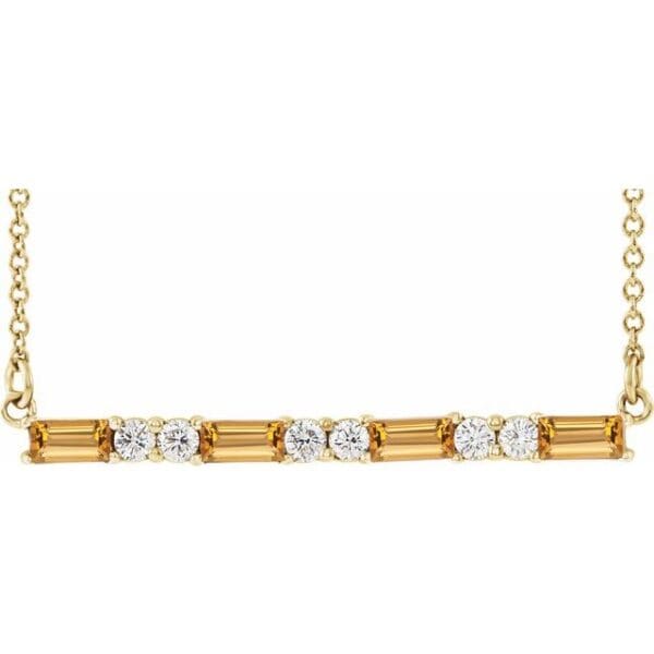 14K Yellow 4x2 mm Straight Baguette Accented Bar 16-18" Necklace Mounting