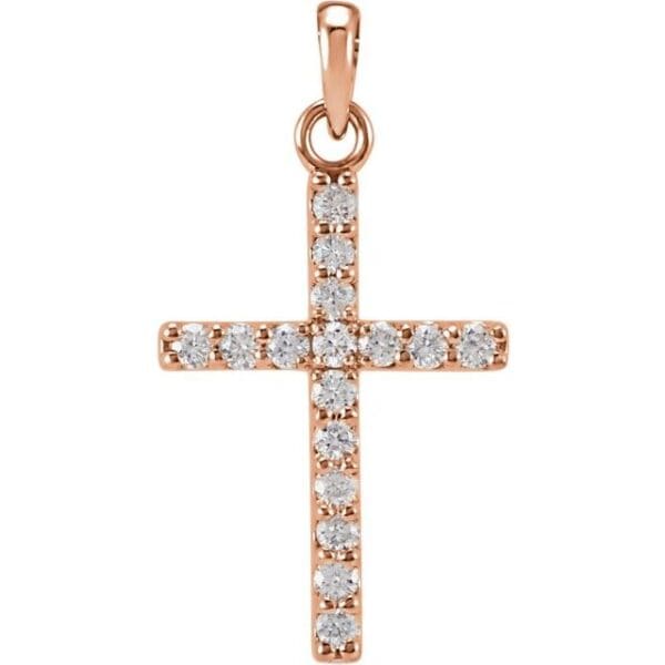 14K Rose 1/2 CTW Natural Diamond Cross 18" Necklace
