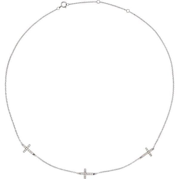 14K White 1/4 CTW Natural Diamond 3-Station Cross 16-18” Necklace