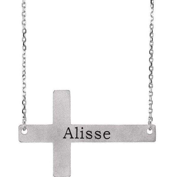 Sterling Silver Engravable Sideways Cross 16-18" Necklace