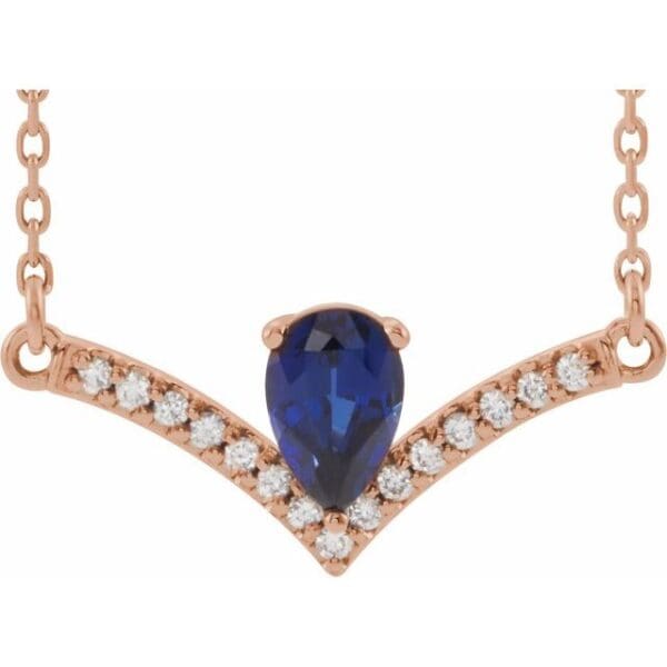 14K Yellow Natural Blue Zircon & .06 CTW Natural Diamond 16" Necklace