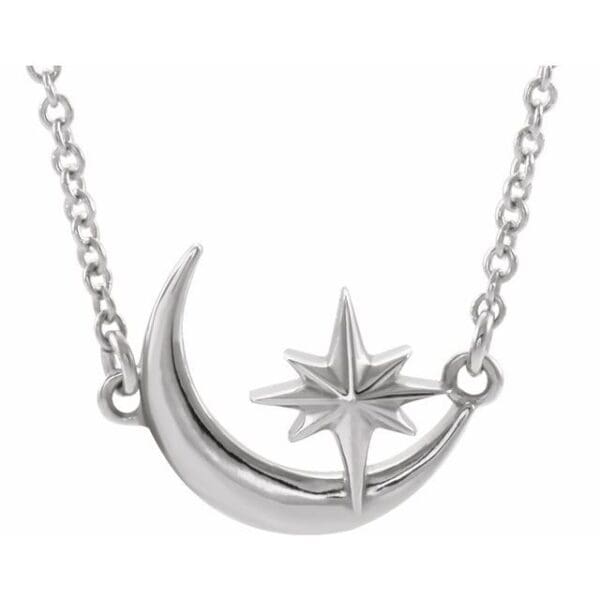 14K Yellow Crescent Moon & Star Necklace Center