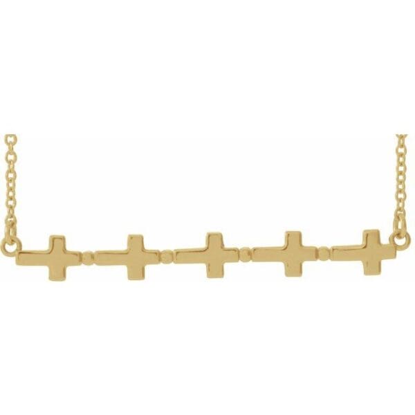14K Yellow Sideways Cross Bar 18" Necklace