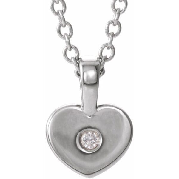 Sterling Silver .01 CT Natural Diamond Youth Heart 16" Necklace