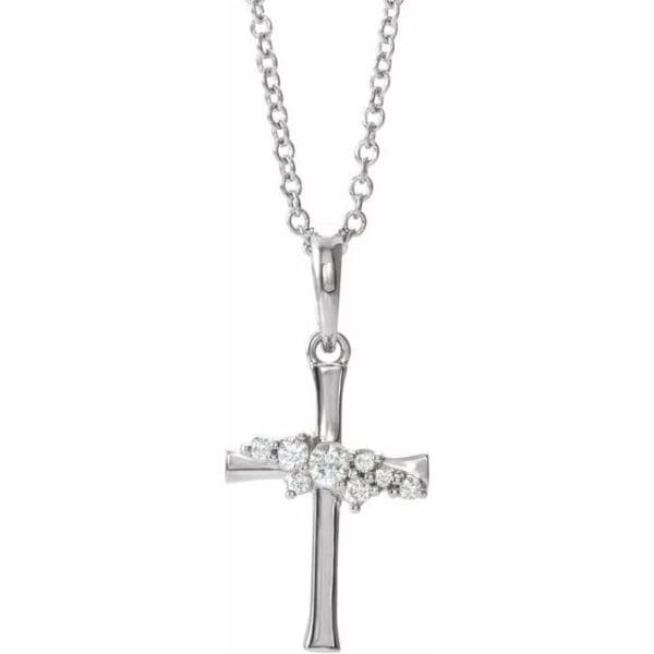 14K White .06 CTW Natural Diamond Cluster Cross Pendant