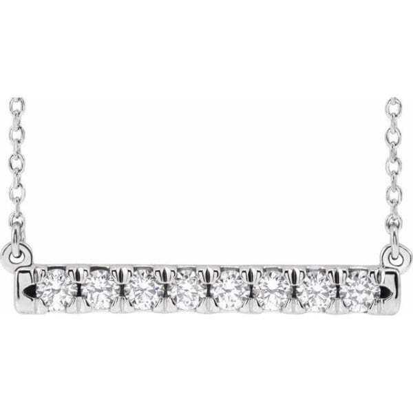 14K White 1.7 mm Round French-Set Bar Necklace Center