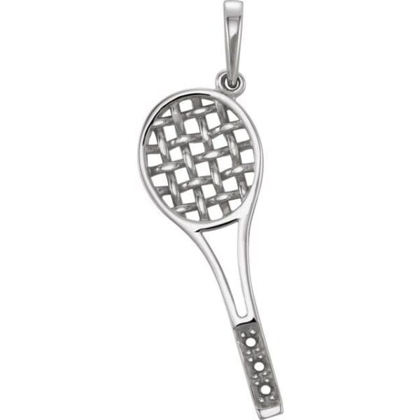 14K White 1 mm Round Tennis Racket Pendant Mounting
