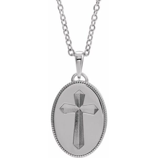 Sterling Silver 20.9x13.61 mm Oval Cross Medal