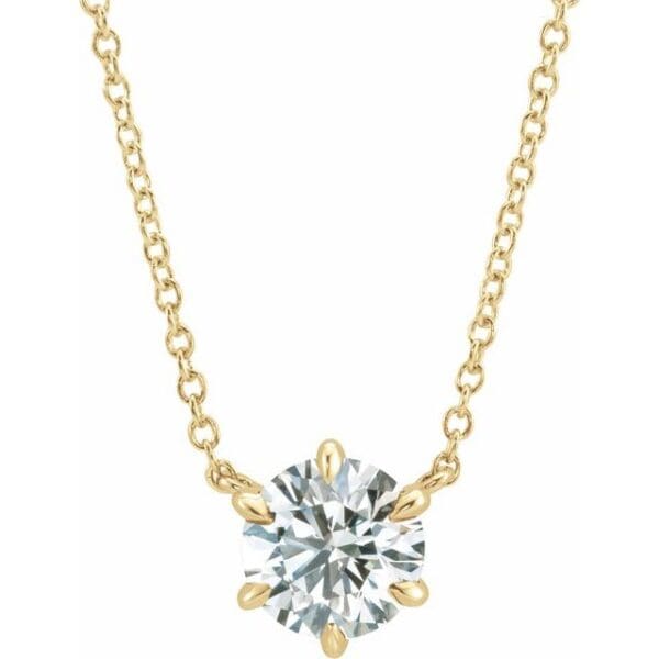 14K White 4.5 mm Round 6-Prong Claw Necklace Center