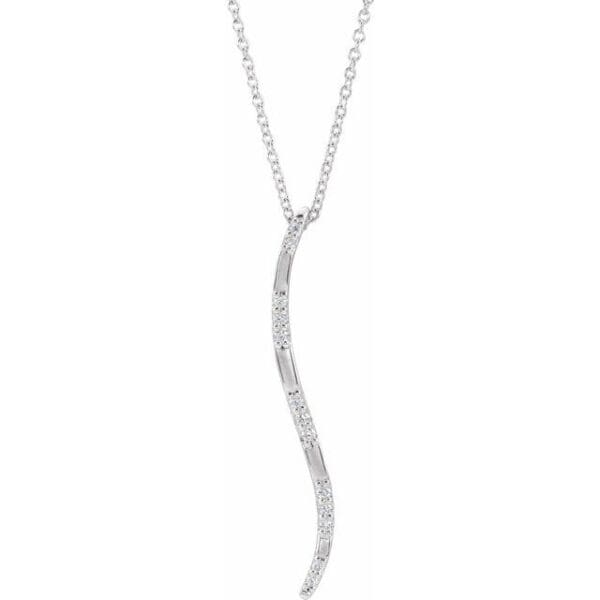 14K White .06 CTW Natural Diamond Bar 16-18" Necklace