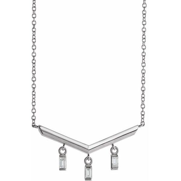 14K White 3 mm Round V Bar 18" Necklace Mounting