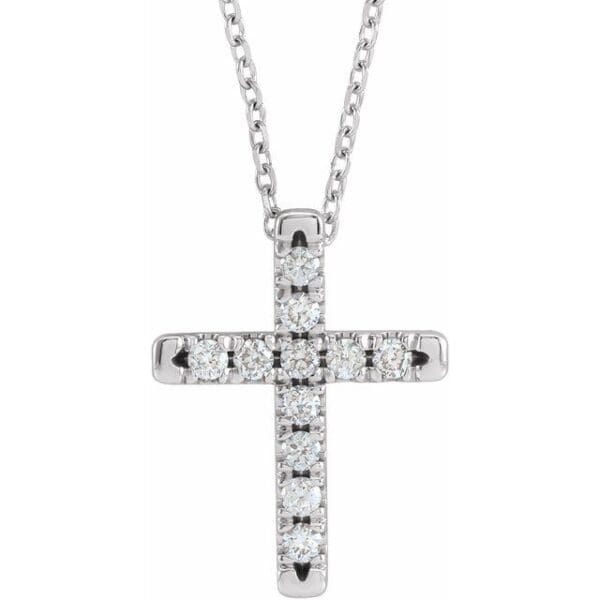14K White 2 mm Round 16-Stone French-Set Cross Pendant Mounting