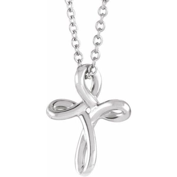 14K White 13.35x10.42 mm Youth Cross Pendant