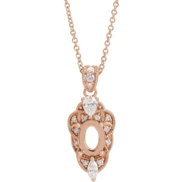 14K Rose 7x5 mm Oval 1/3 CTW Natural Diamond Semi-Set 16-18" Necklace