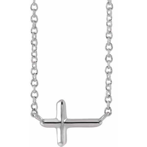 10K White 11x7 mm Sideways Cross Necklace Center