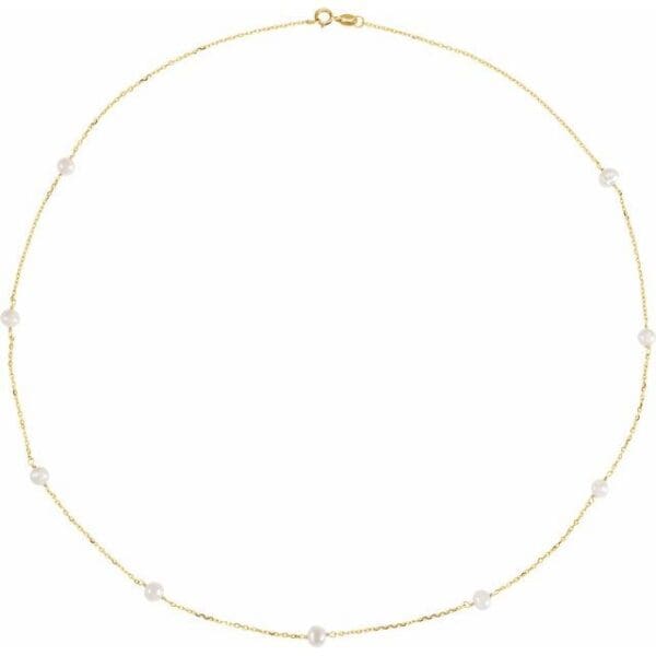 14K Yellow Cultured White Freshwater Pearl 9-Station 18" Necklace