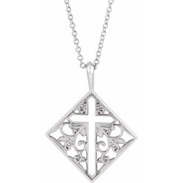 14K Rose 23.39x18 mm Ornate Pierced Cross Pendant