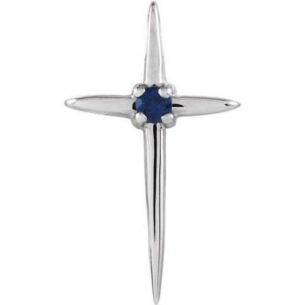 14K Yellow Natural Blue Sapphire Cross Pendant