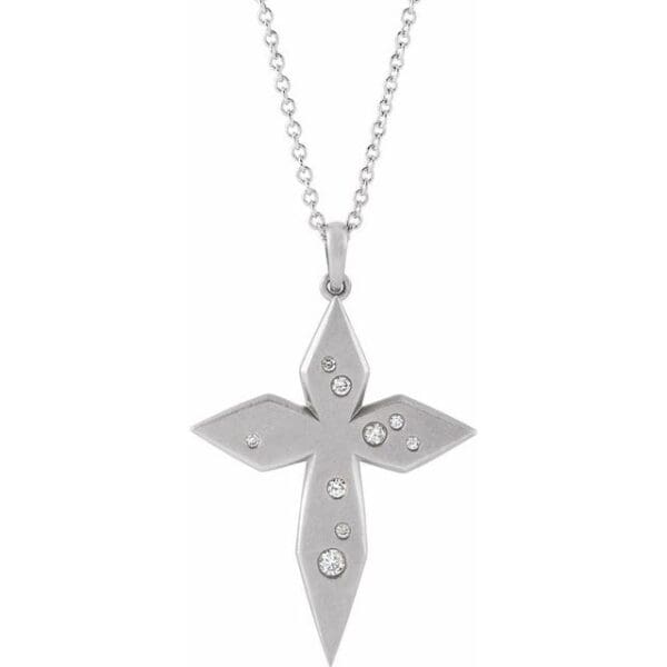 14K White .08 CTW Natural Diamond Cross 16-18" Necklace