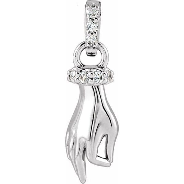 14K White .05 CTW Natural Diamond Hand of Buddha Pendant