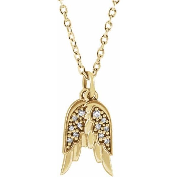14K White .03 CTW Natural Diamond Angel Wings Pendant