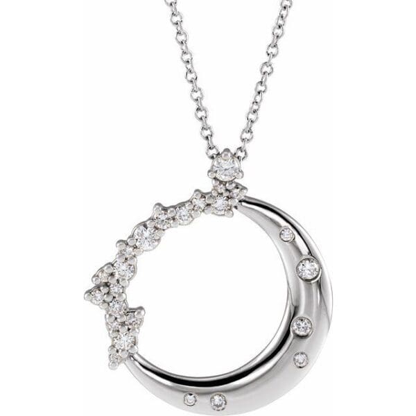 14K White 1/4 CTW Natural Diamond Crescent Moon 16-18" Necklace