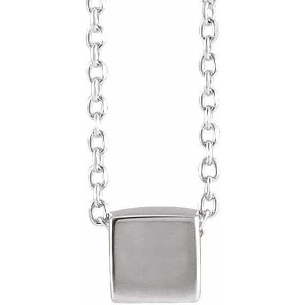 14K White 5x5 mm Cube Pendant