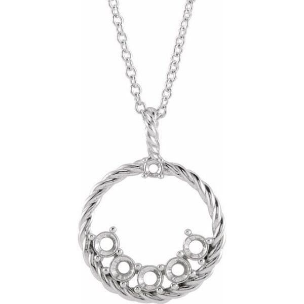 Sterling Silver 4-Stone .03 CT Natural Diamond Semi-Set Family Circle Pendant