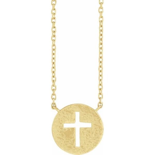 Sterling Silver Pierced Cross Hammered Disc 18" Necklace