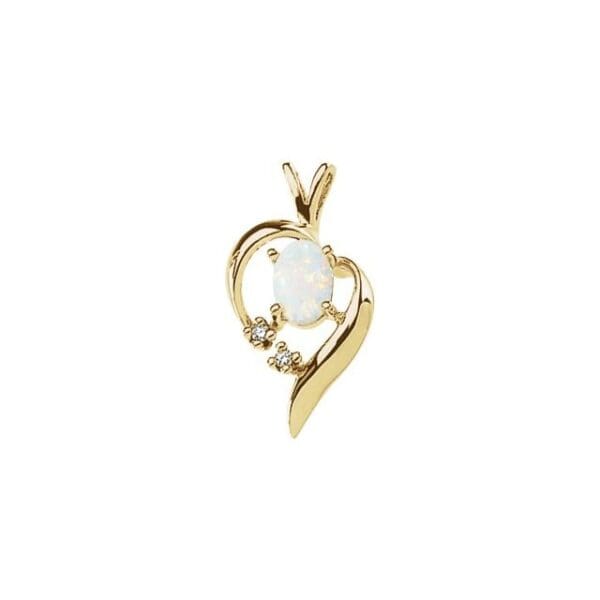 14K Yellow Natural White Opal & .02 CTW Natural Diamond Pendant