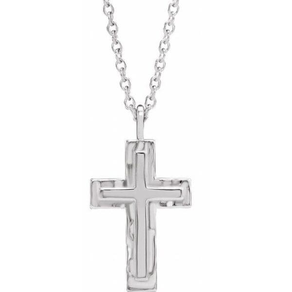 14K White 24.47x13.4 mm Textured Cross Pendant