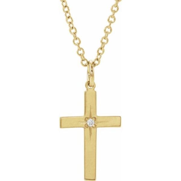 14K White .0075 CT Natural Diamond Youth Cross 15" Necklace