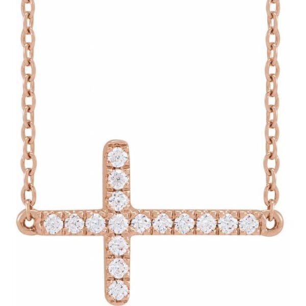 14K Yellow 1/6 CTW Lab-Grown Diamond Sideways Cross 16-18" Necklace