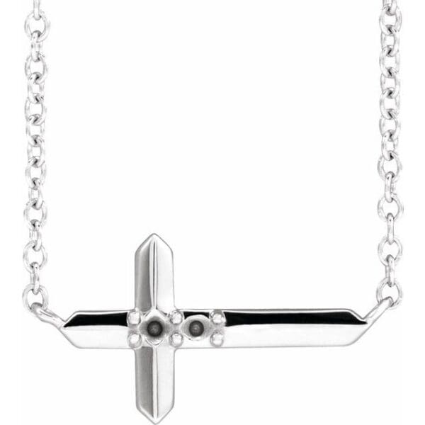14K White 3-Stone Family Sideways Cross 18" Necklace Mounting